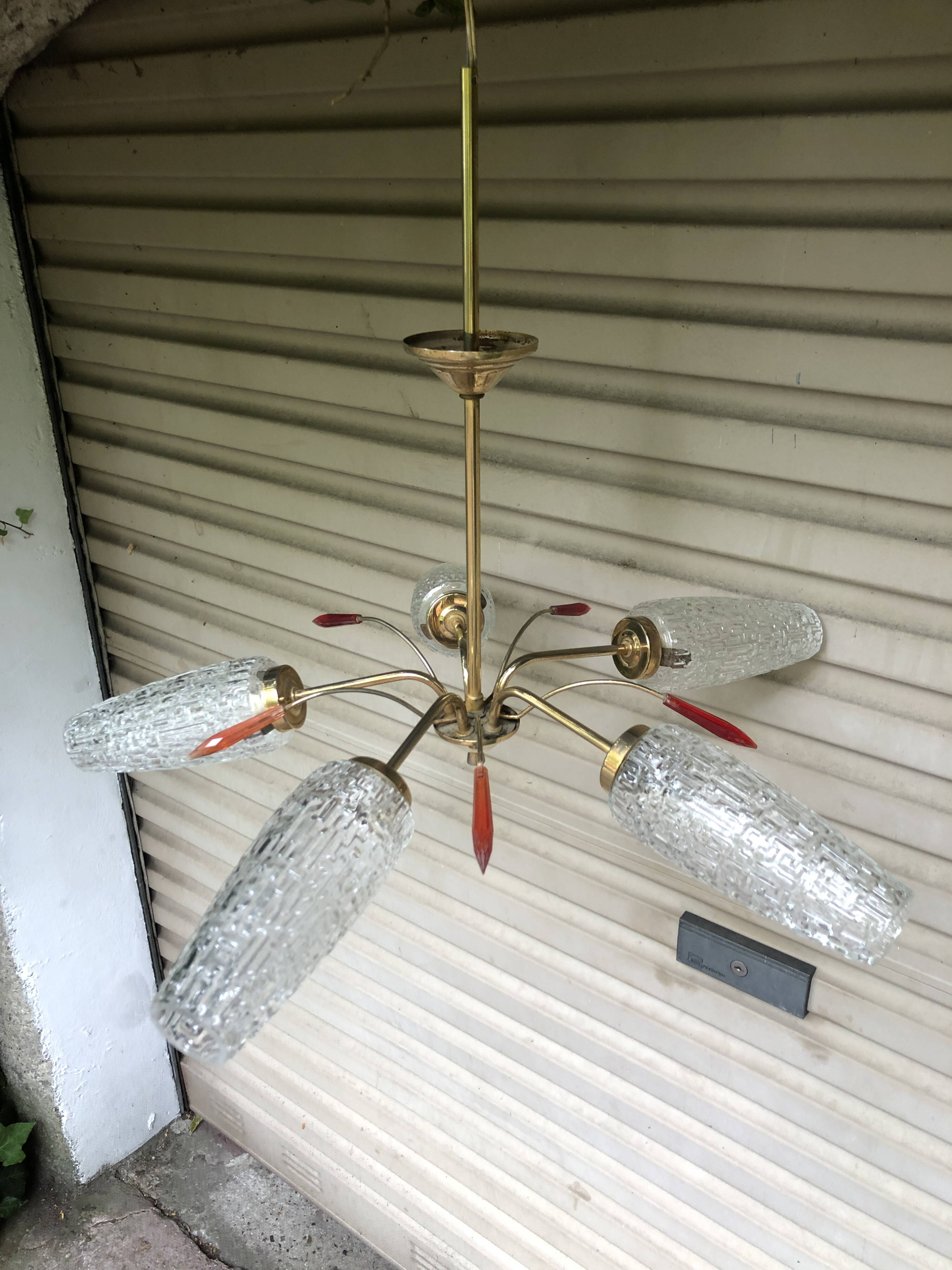 Vintage 5-light chandelier, 50's