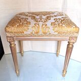 Piano stool in gold wood, Empire style, 19th century upholstery restoration