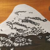 Beautiful wall-mounted Swedish fabric print with motifs of mountains, reindeer and more.
