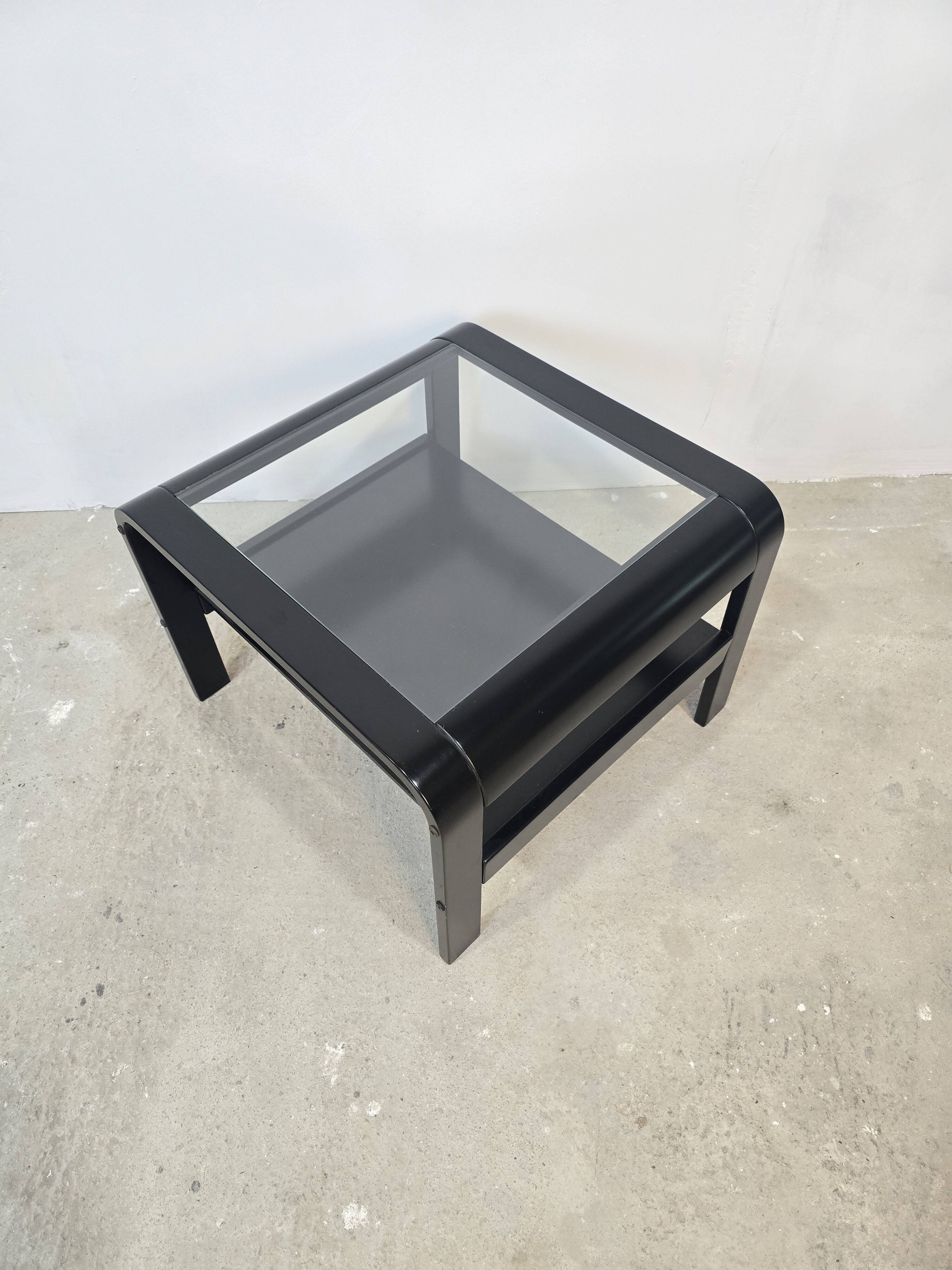 70s Bentwood Coffee Table with Glass Top – Mid Century Modern Black Si