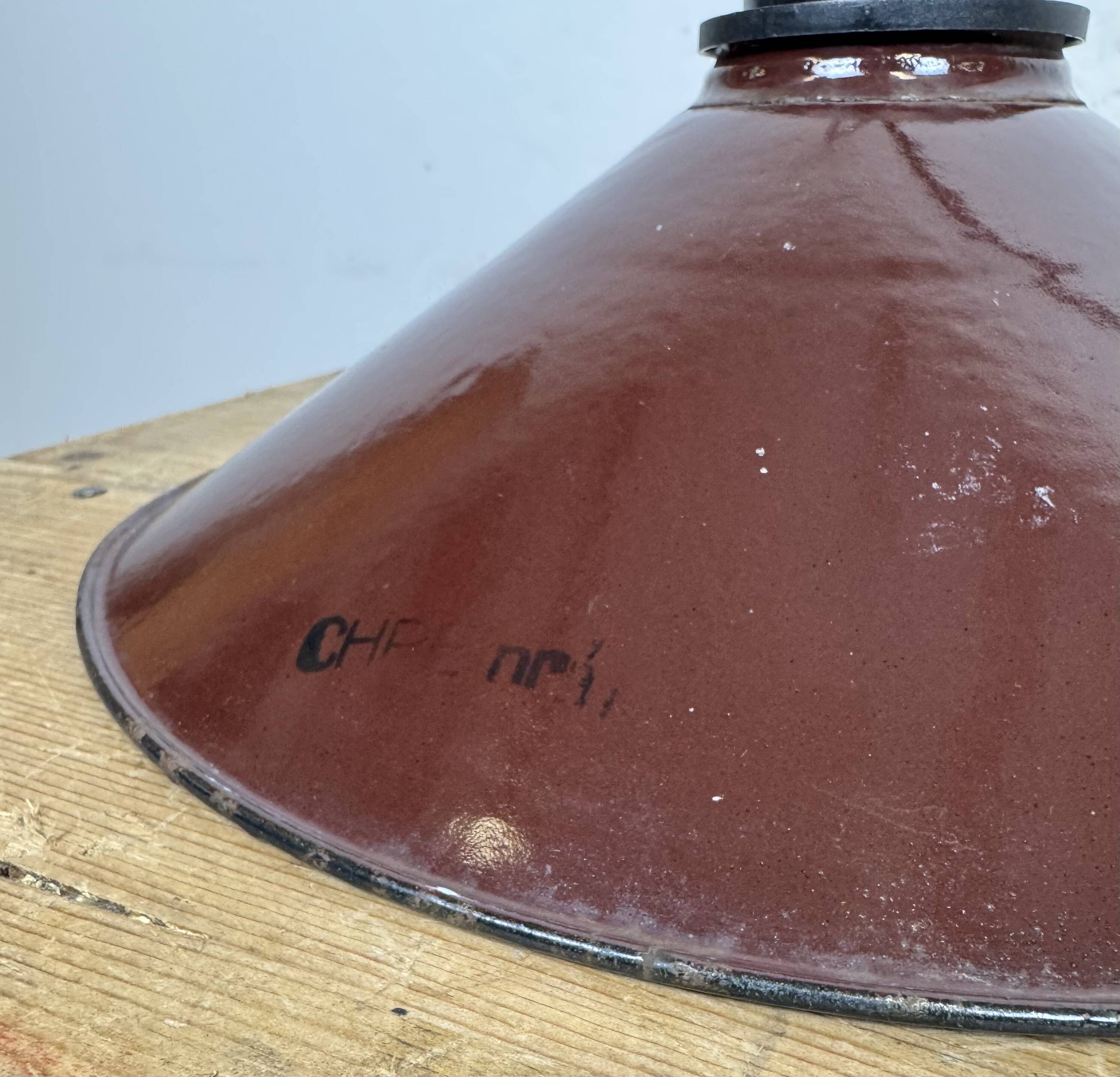 Industrial Dark Red Enamel Factory Pendant Lamp, 1960s