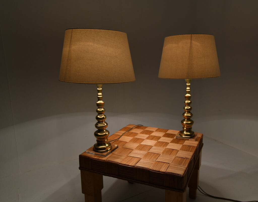 Pair brass lamps