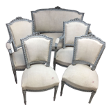 Louis XVI style wooden living room, nineteenth century, consisting of 5 elements completely renovated