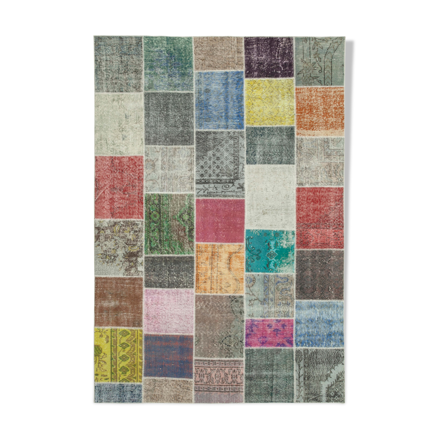 Handwoven Anatolian Contemporary 205 cm x 301 cm Multicolor Patchwork Carpet