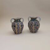 Pair of small openwork vases in glazed earthenware – Made in Italy