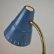 Blue Metal, Brass & Teak Table or Desk Lamp by Ringus, Sweden, 1950s