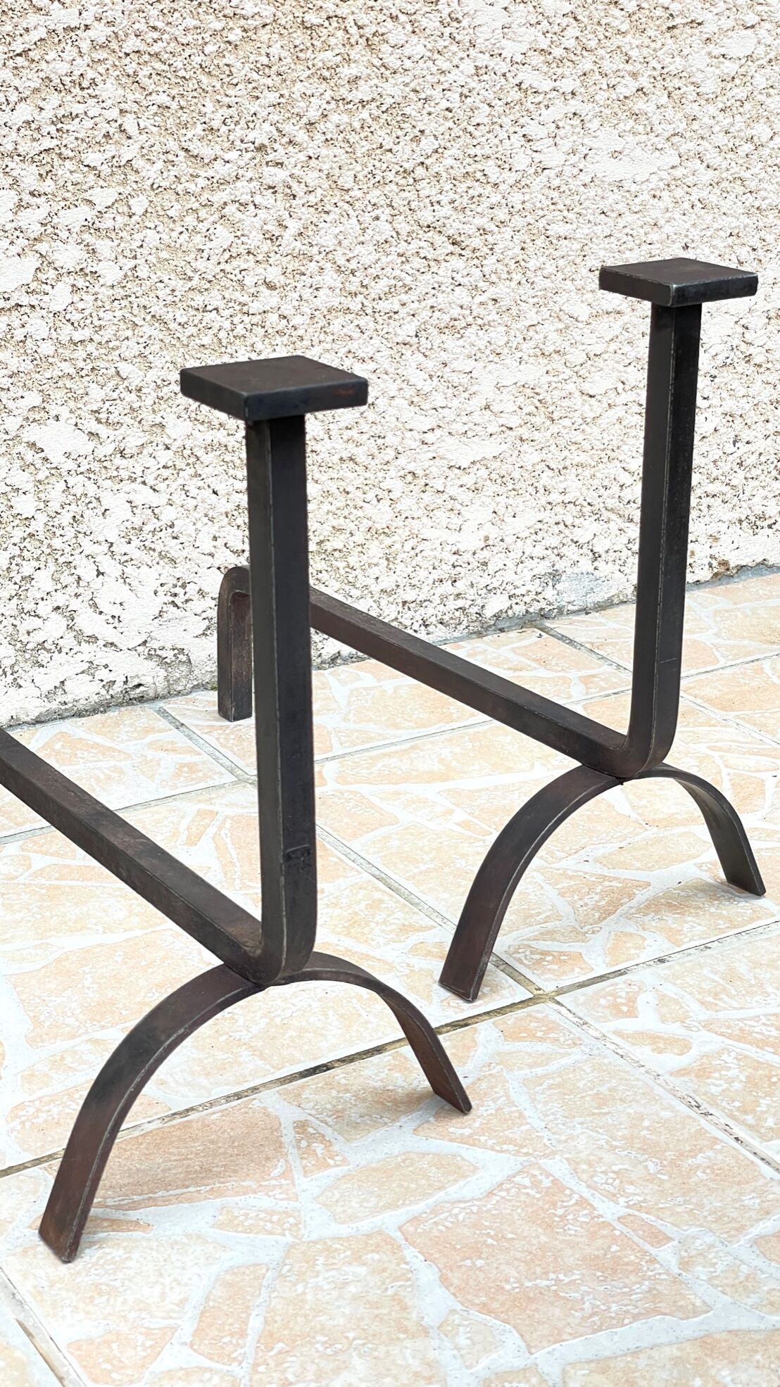 Pair of vintage steel geometric chenets