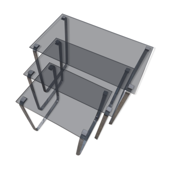 Stainless steel trundle table and smoked glass