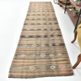 3x12 Brown Mustard Turkish Kilim Runner Rug 101x353Cm
