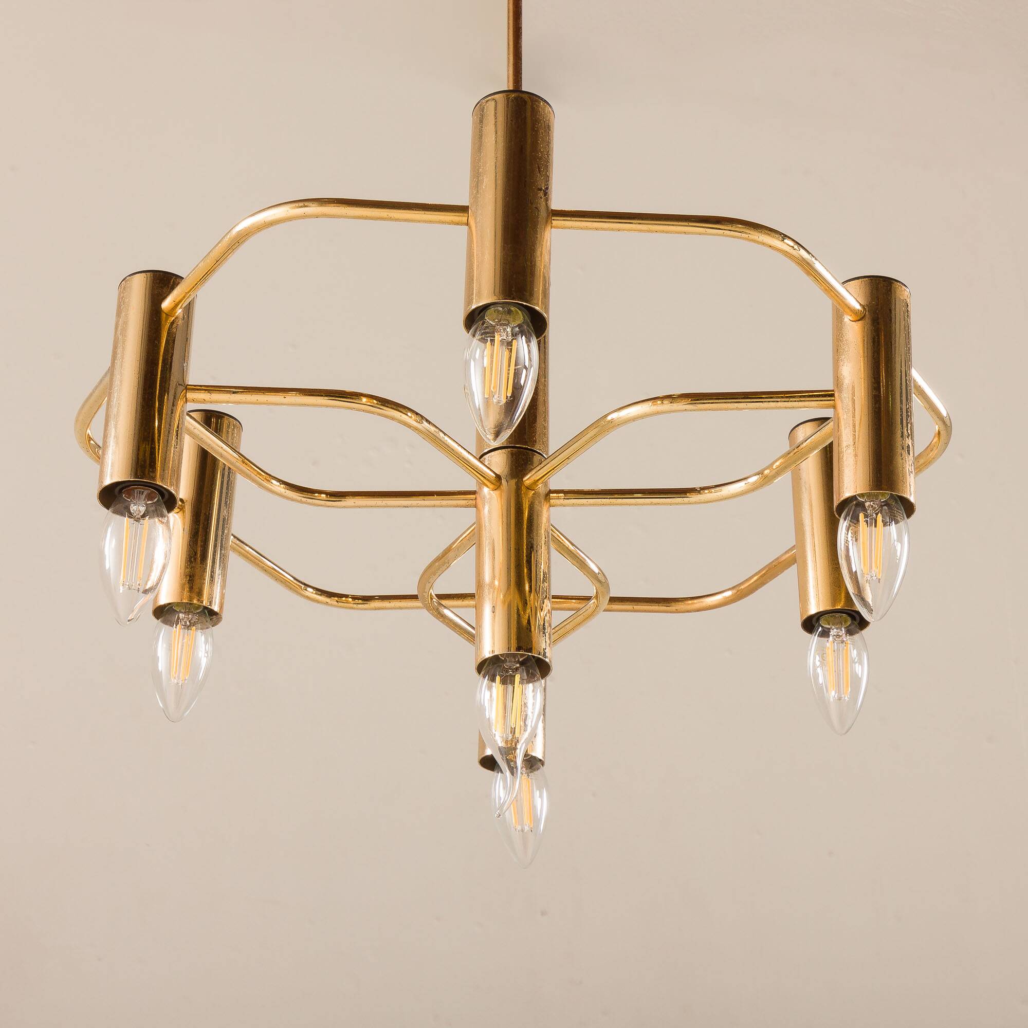 Lustre en laiton géométrique vintage par Gaetano Sciolari, années 1970