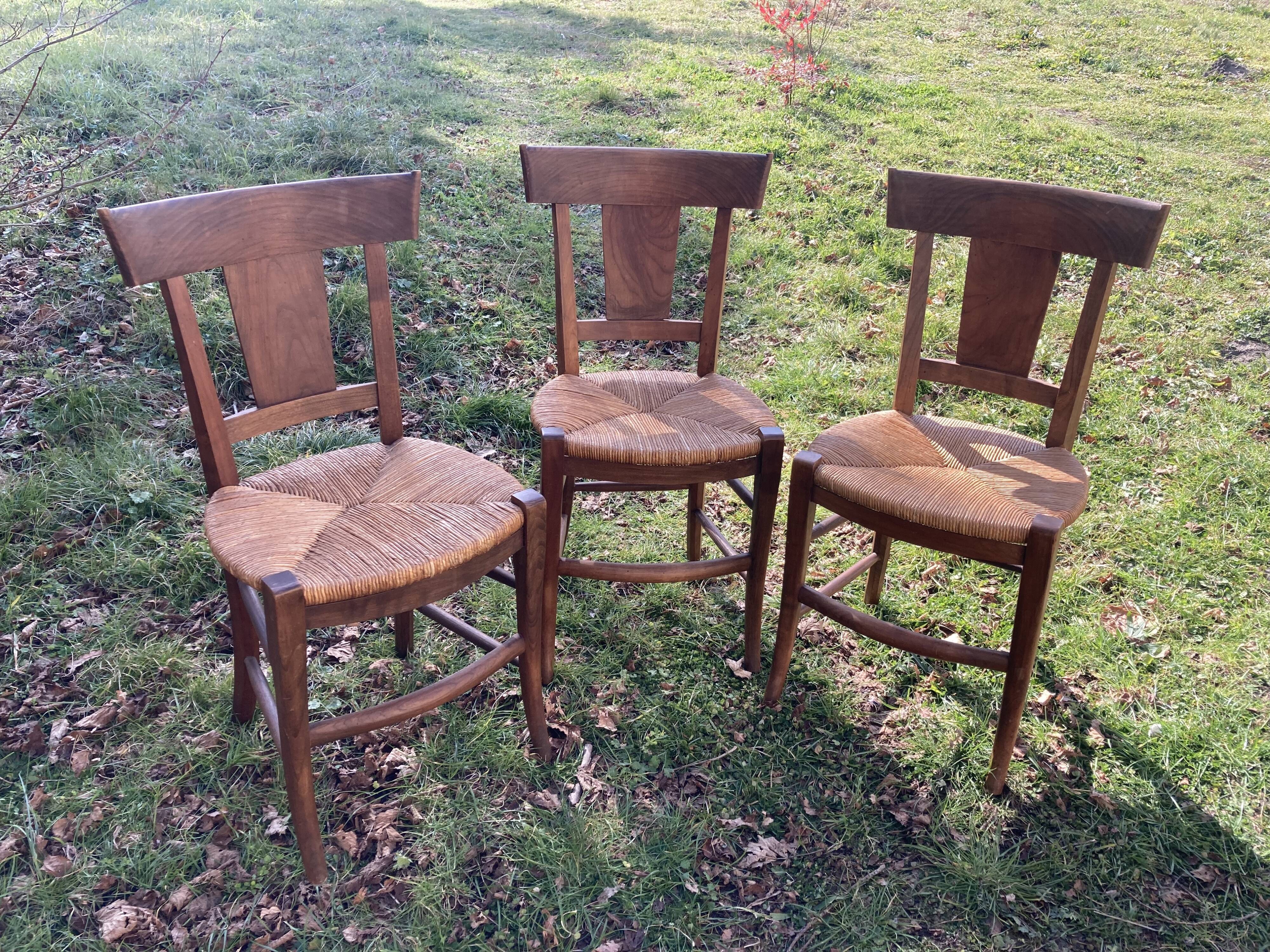 3 rustic chairs mulched solid wood Directoire