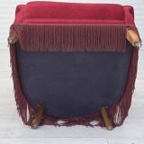 1970s, Danish armchair, cherry-red furniture velour, oak wood legs.