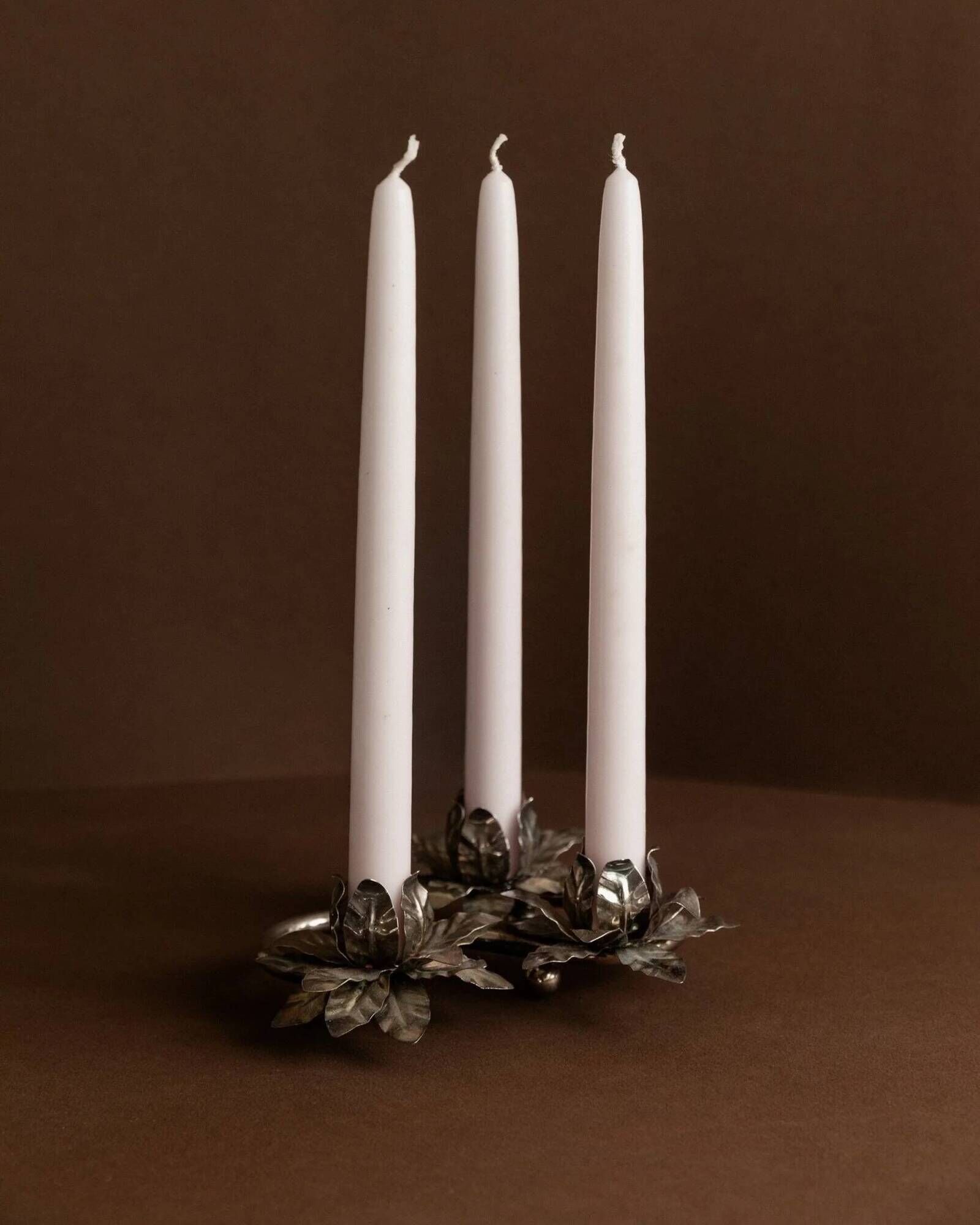 Vintage silver candle holder with 3 flowers - Mid-Century design Italy 1960s