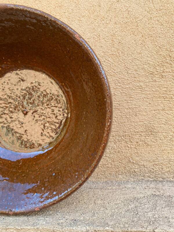 Large brown glazed salad bowl