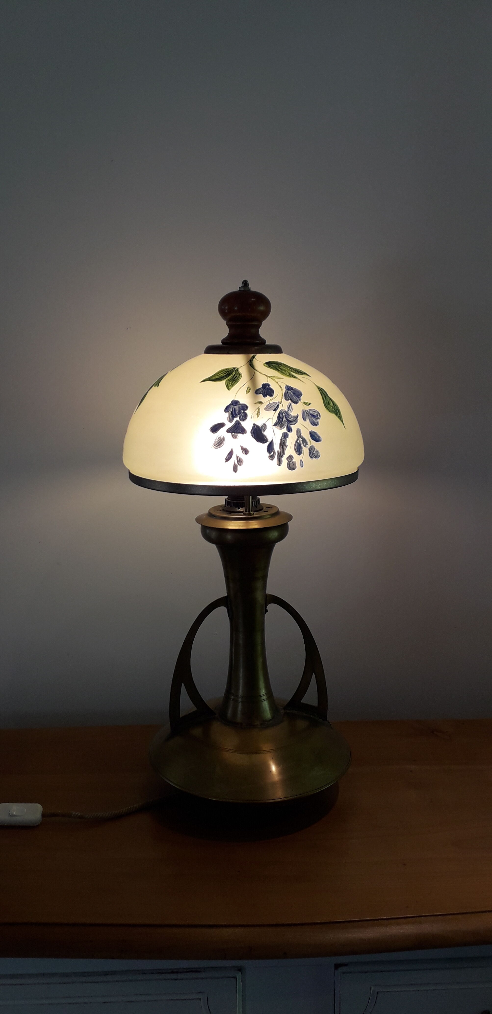 Brass and opaline lamp