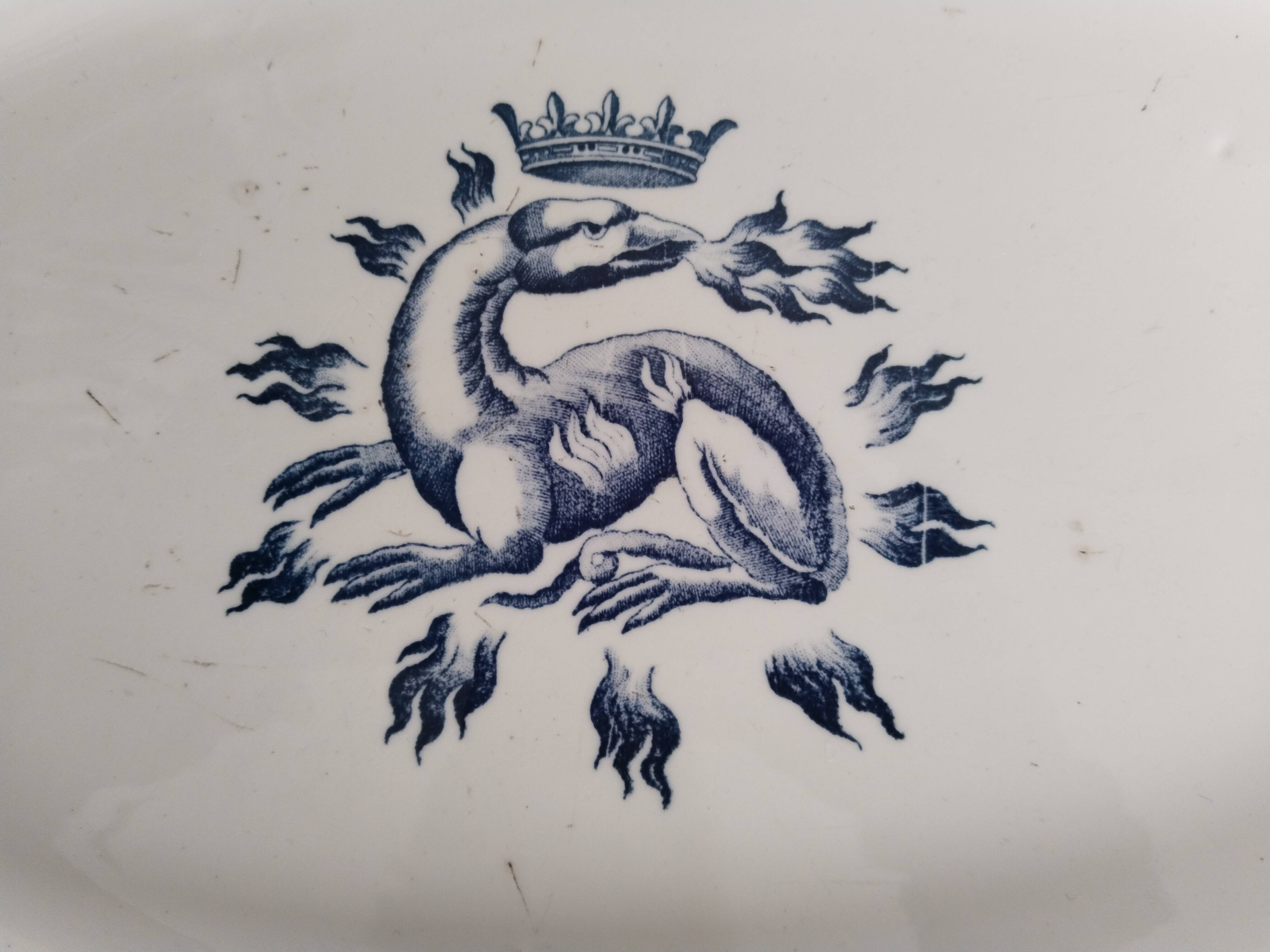 Oval earthenware serving dish Terre de Fer, Salins, Salamander François I motif