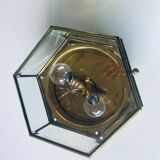 Art Deco hexagonal ceiling light in brass and glass