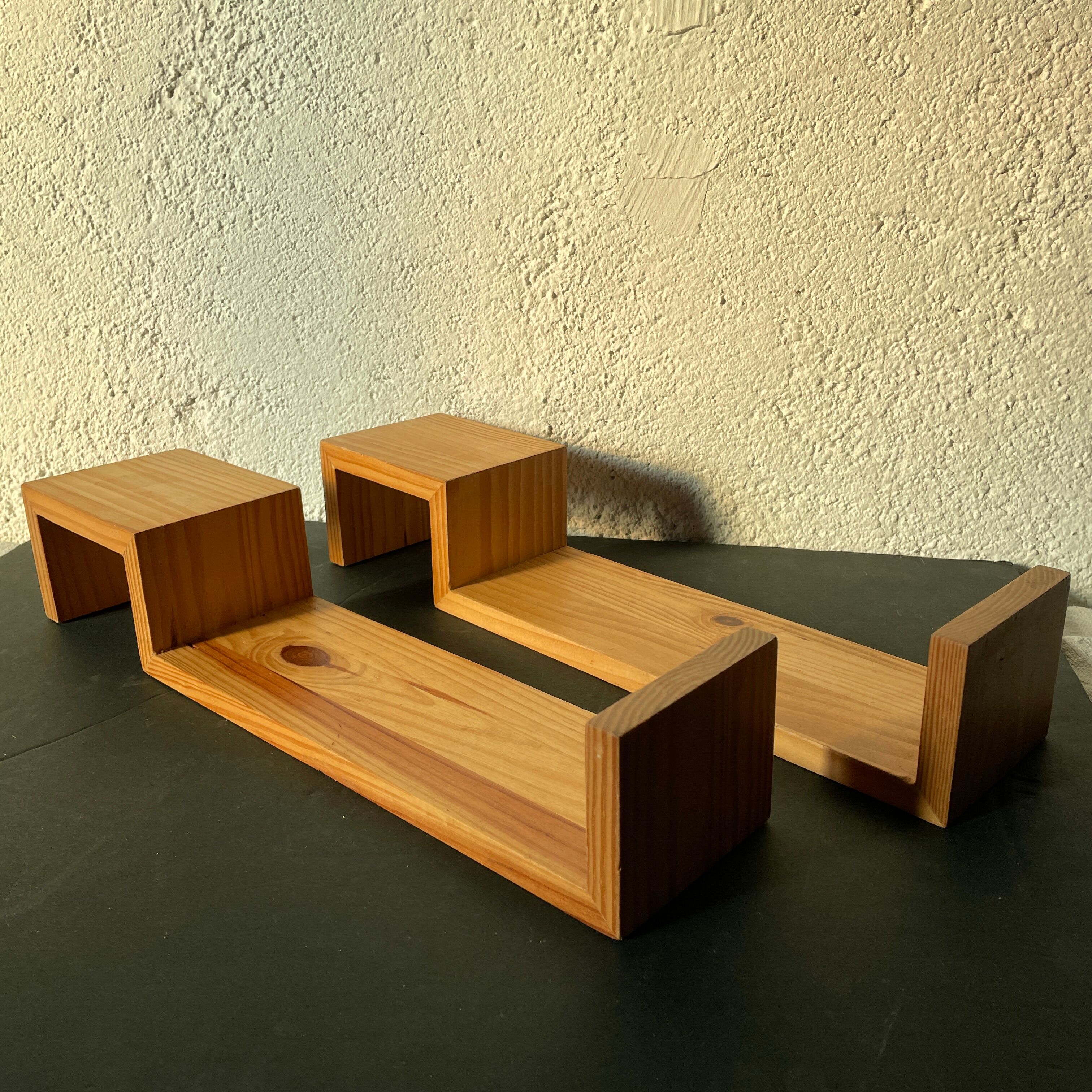 Pair wooden wall shelves 1970