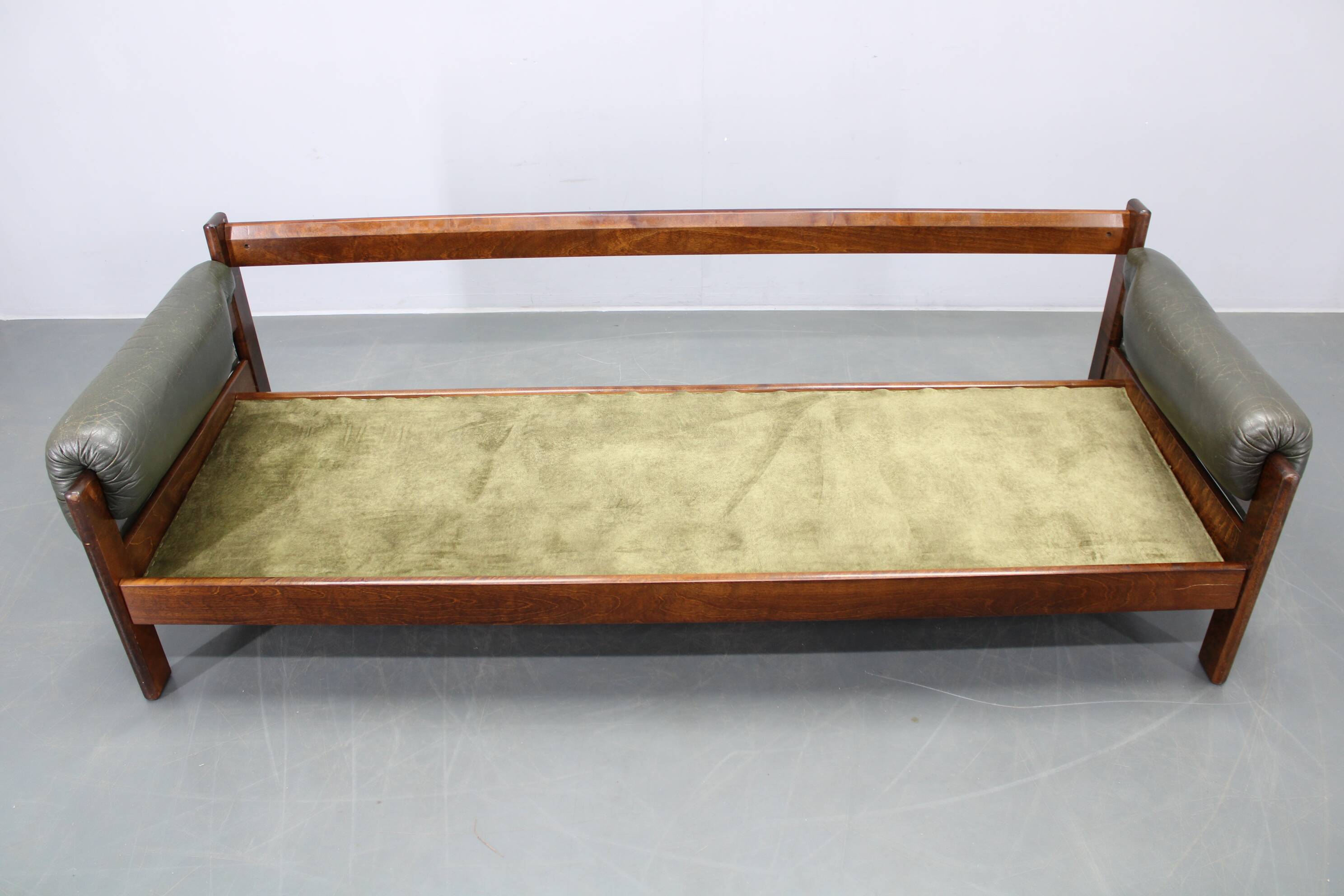 Mid-century Czechoslovak green leather sofa, 1970s