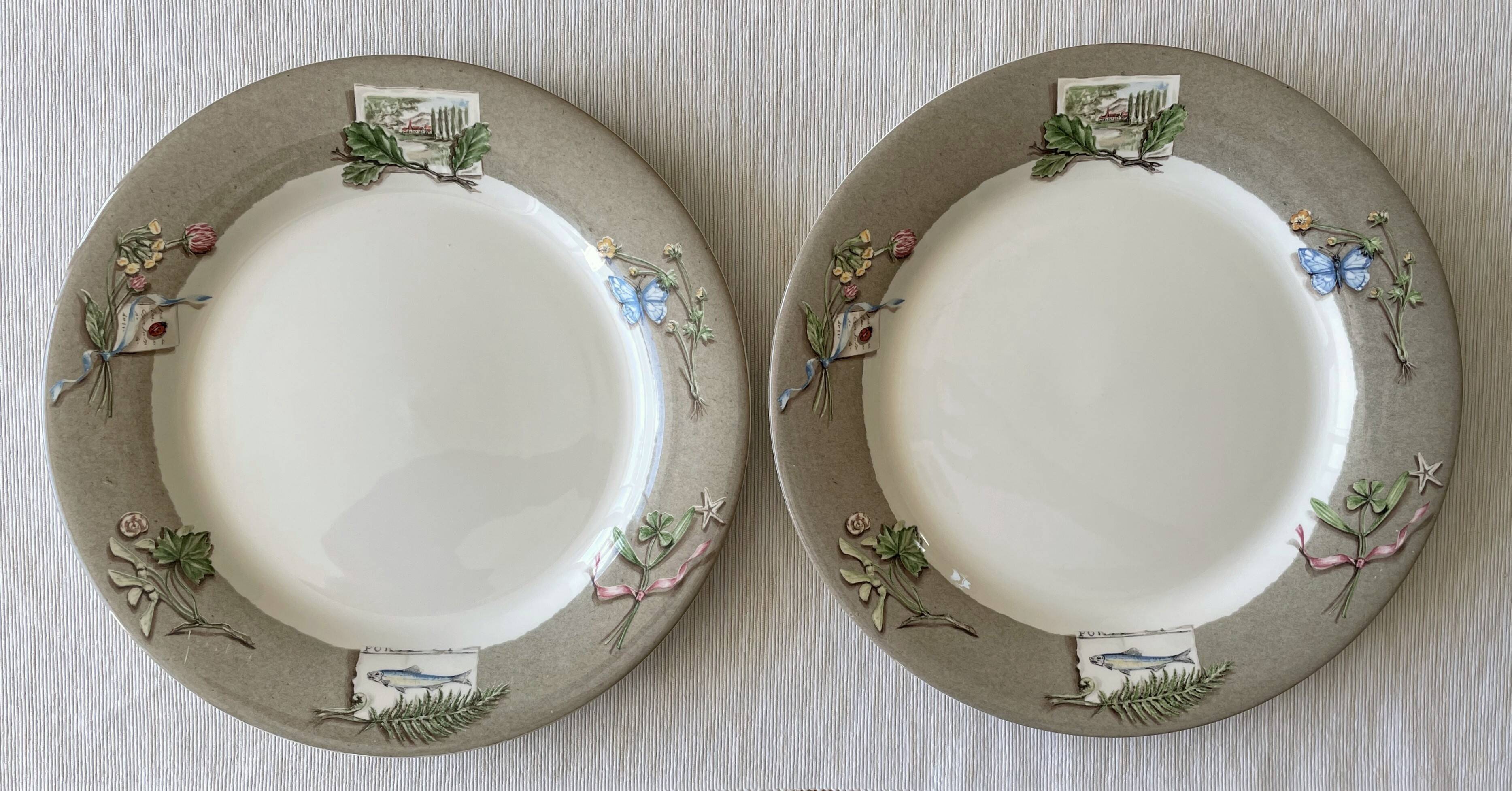 8 grandes assiettes plates en faïence de gien