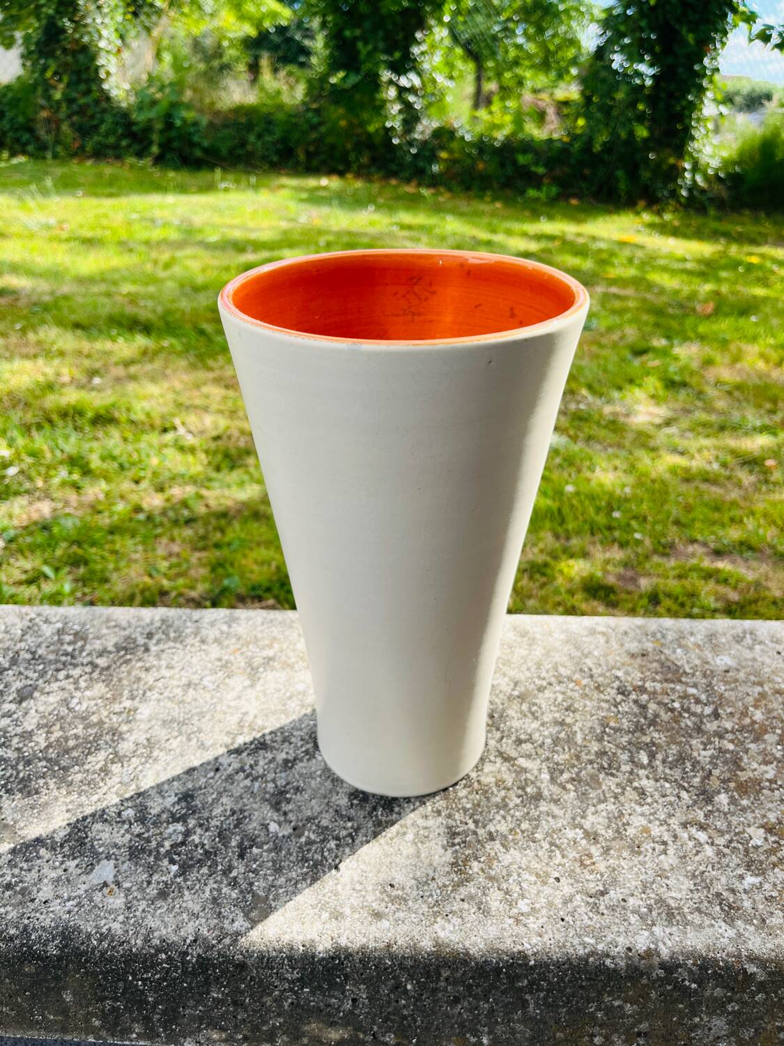 Large vintage ceramic vase 1960 white orange