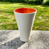 Large vintage ceramic vase 1960 white orange