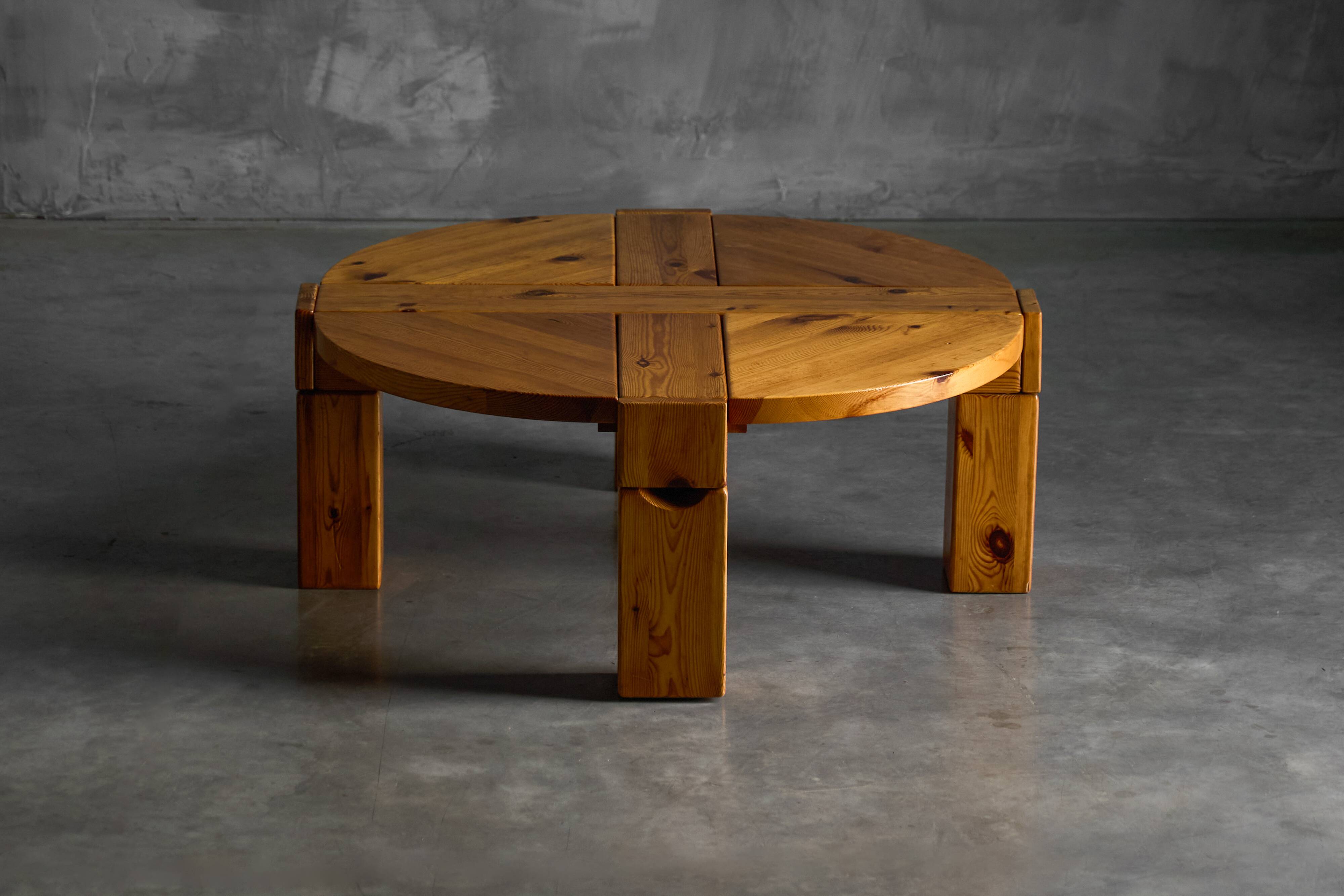 Brutalist Pine Wood Coffee Table, Sweden, 1970s
