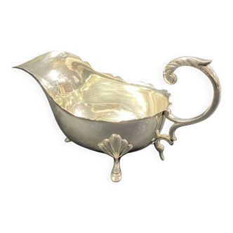 English George III style silver plated tripod sauce boat