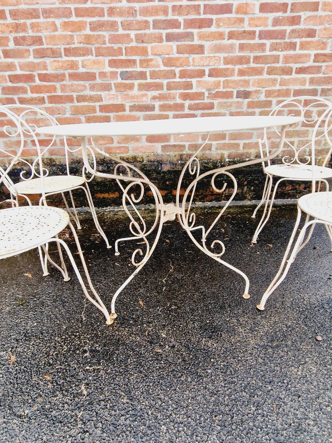 Wrought iron garden furniture chairs and table