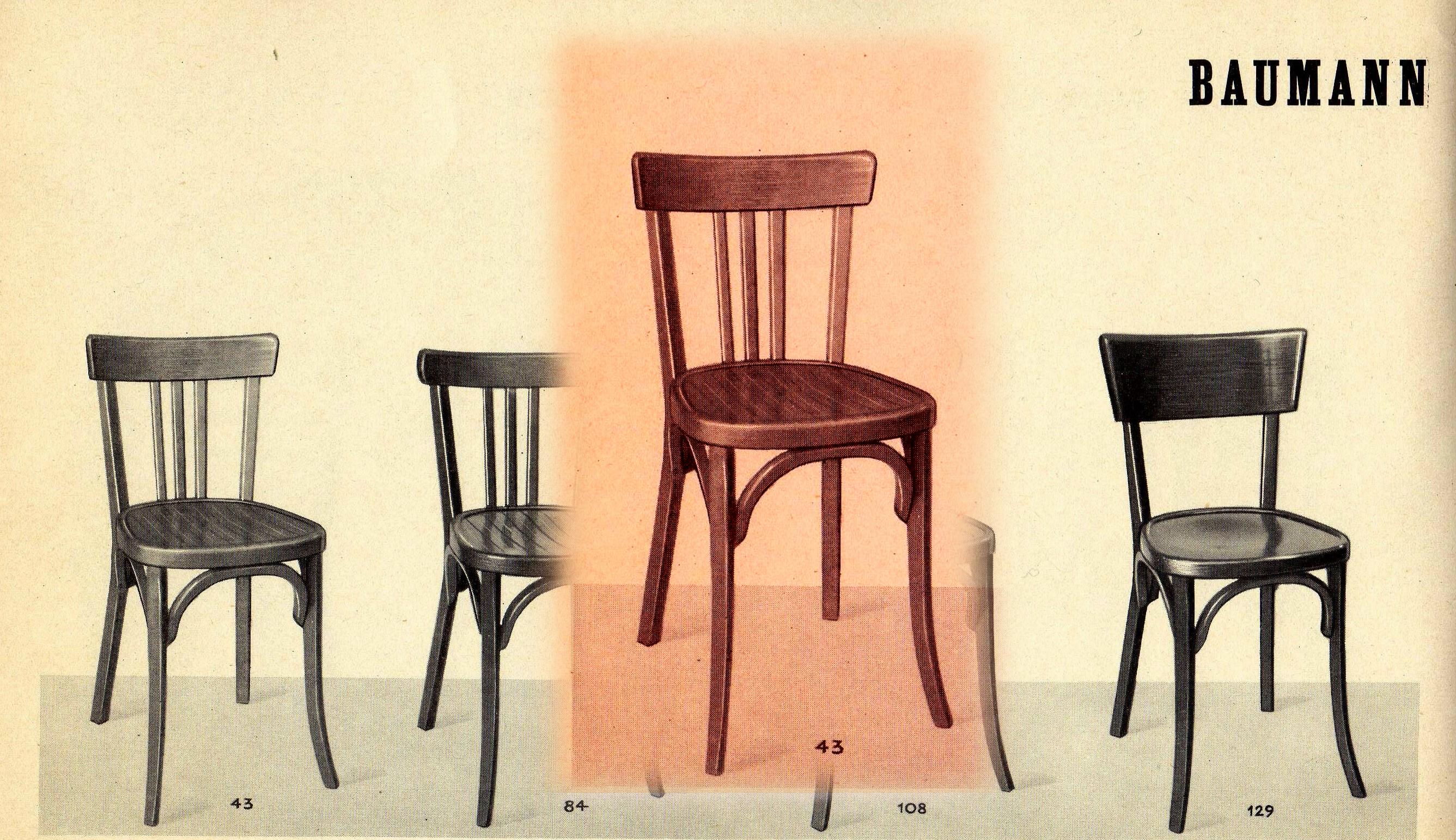 Paire de chaises bistrot Baumann 1955 assise bois