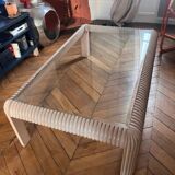 Table basse bois et verre 1970