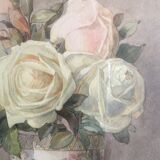 Aquarelle  "roses blanches dans un vase japonisant" signée ernest foussier 1901