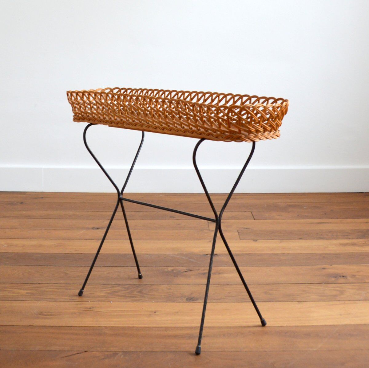 Rattan and metal plant holder 1960s