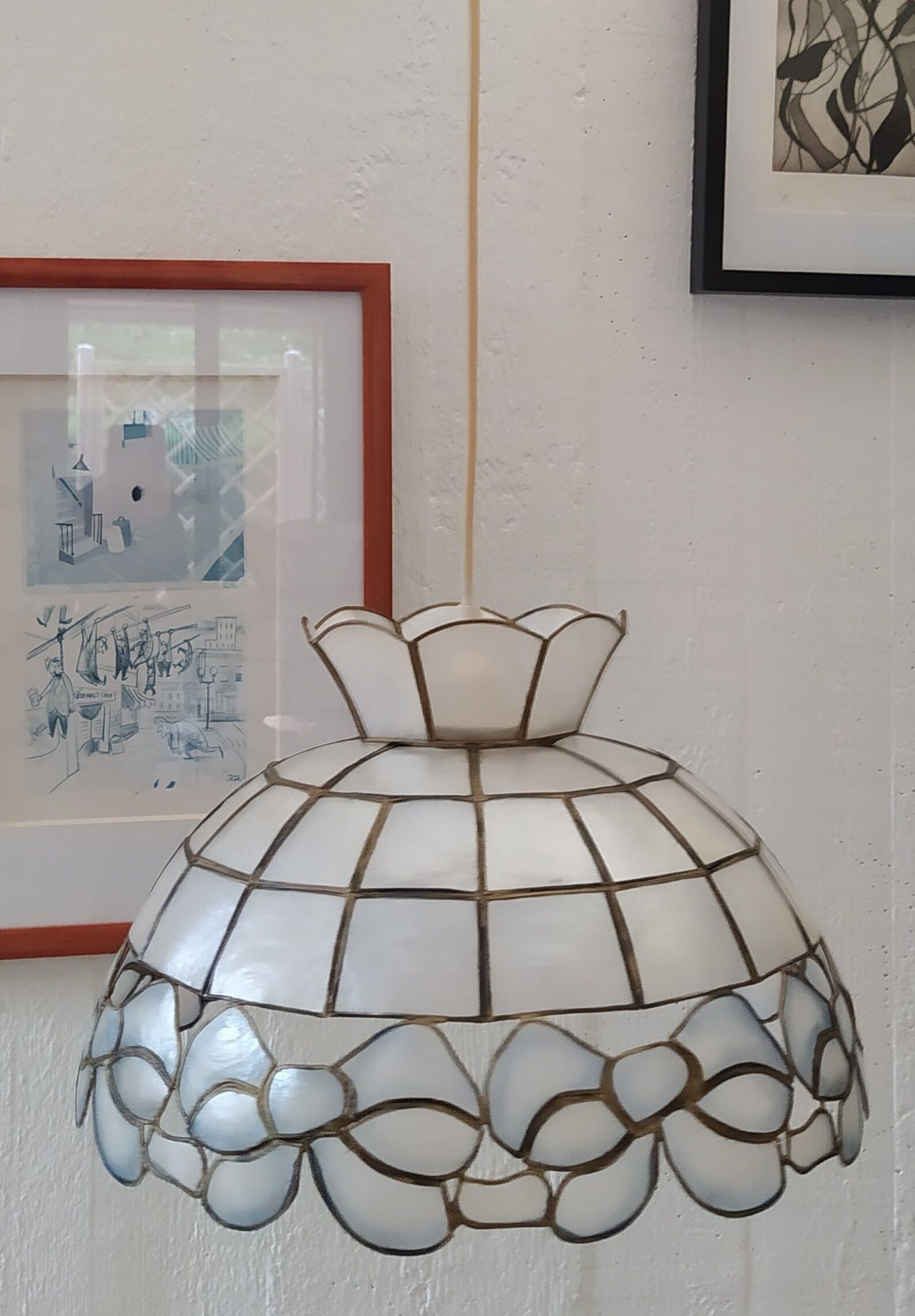 Mother-of-pearl and brass lamp