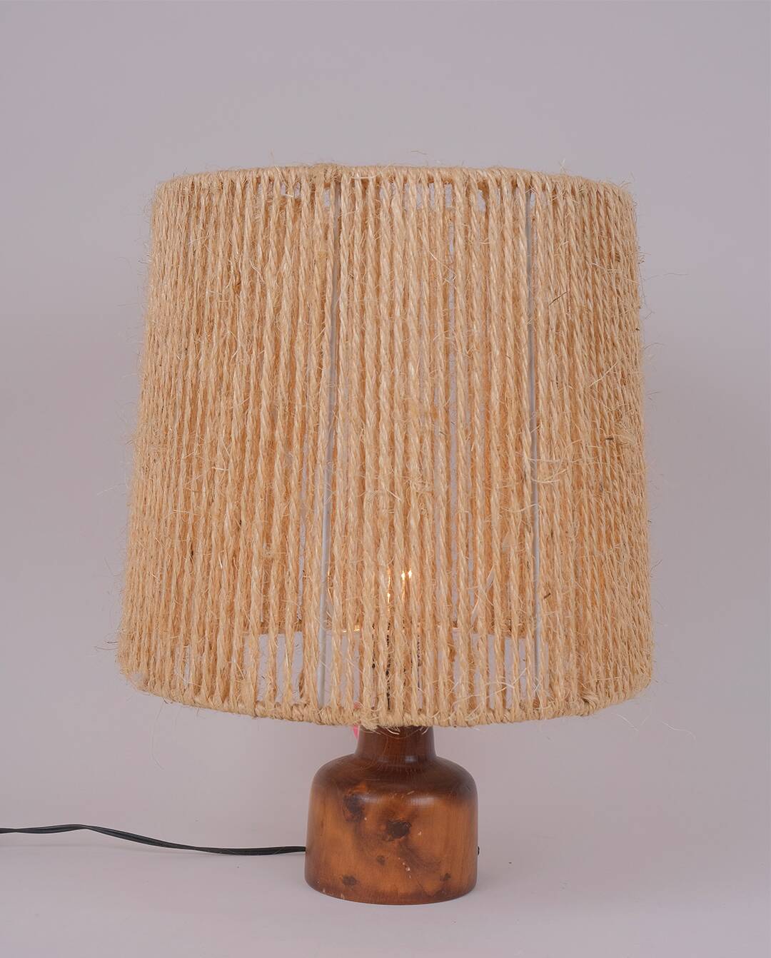 Turned wood lamp and rope shade