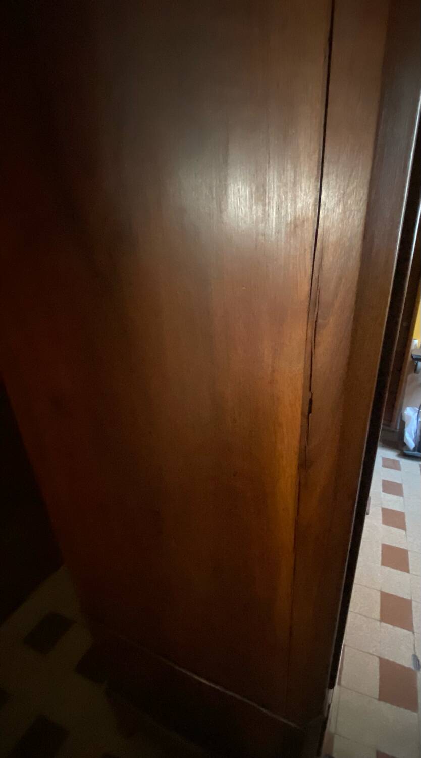 Walnut display cabinet with drawer