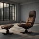 Vintage Mid-Century Danish Modern Leather Adjustable Easy Chair and Ottoman