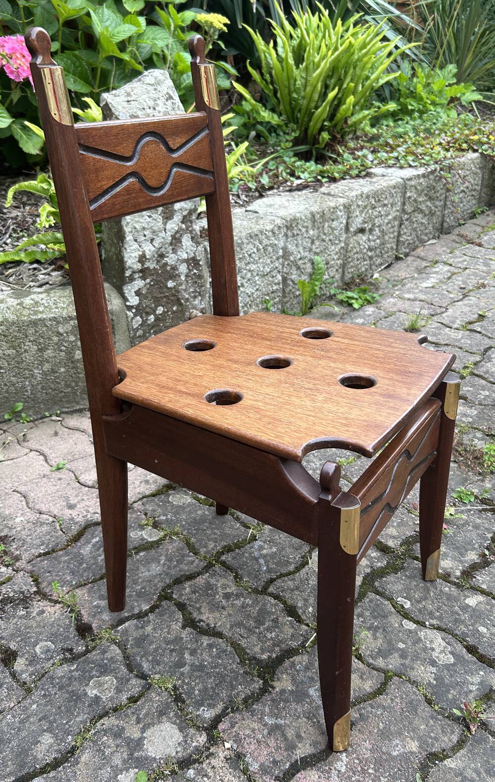 Vintage navy wood scriban chest of drawers and chair