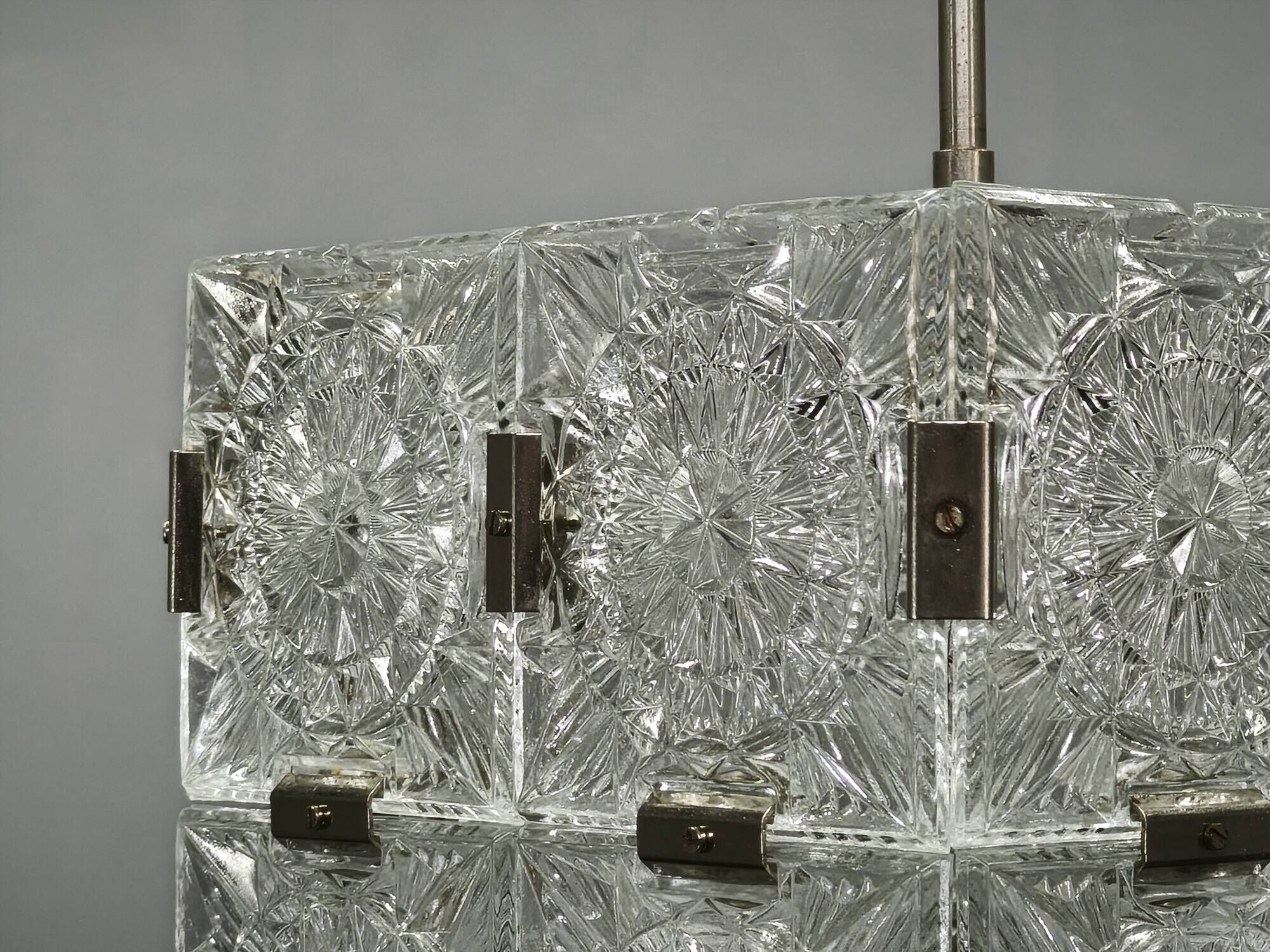 1970s Kamenicky Senov Czech Crystal Glass and Chrome Pendant Light