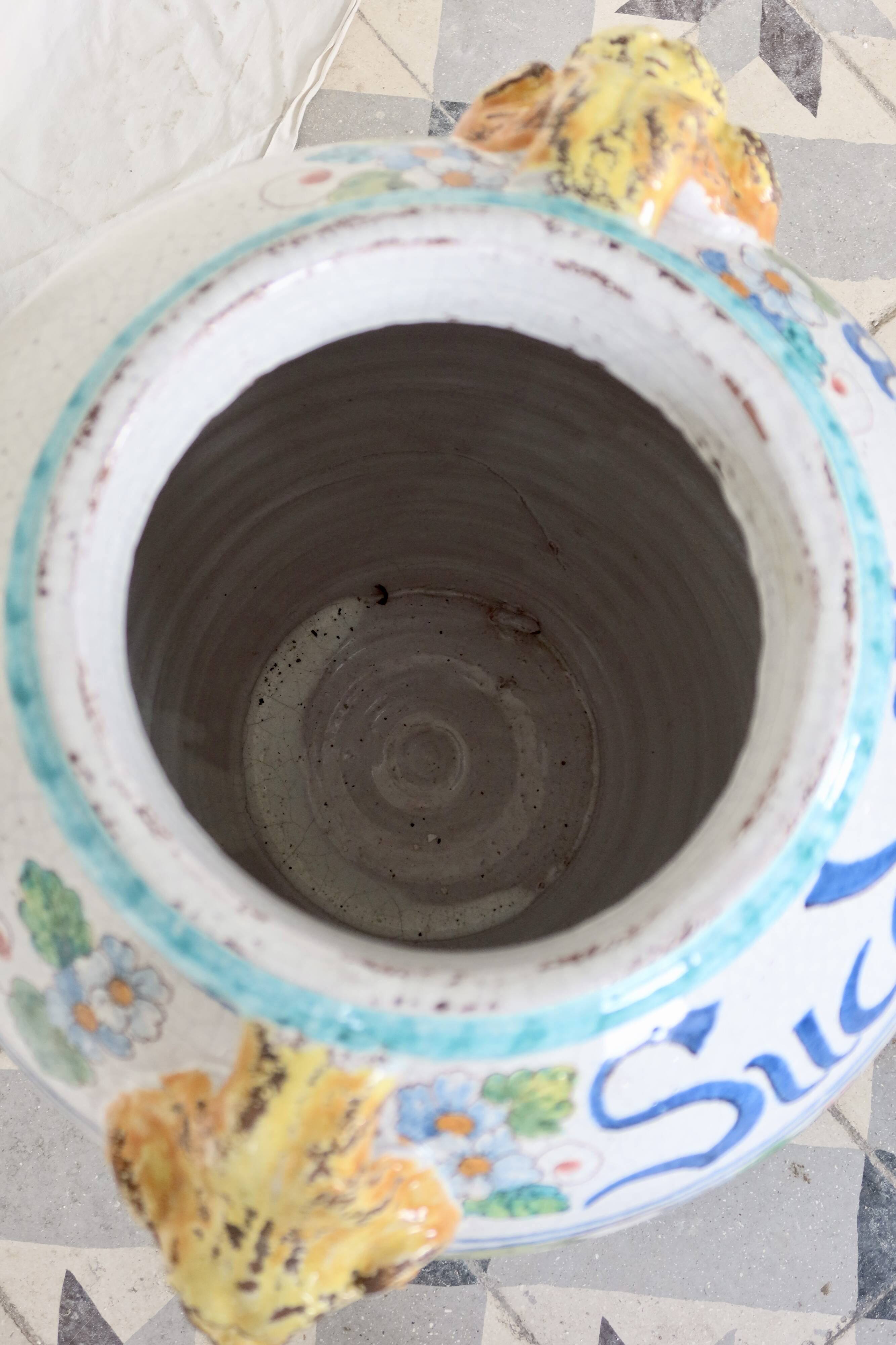 Large glazed ceramic lemon urn