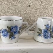 Coffee service in white porcelain pattern pink blue art deco