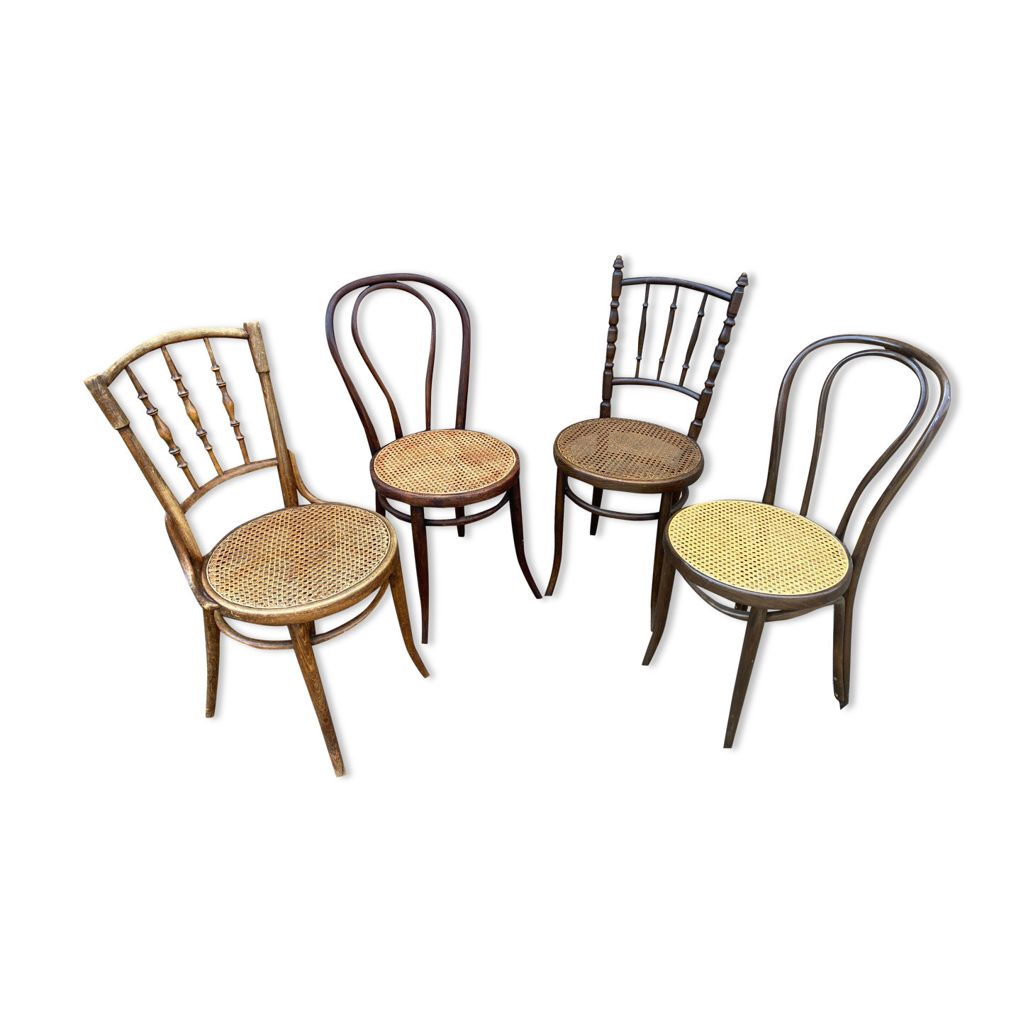 Set of 4 Mismatched wooden bistro chairs