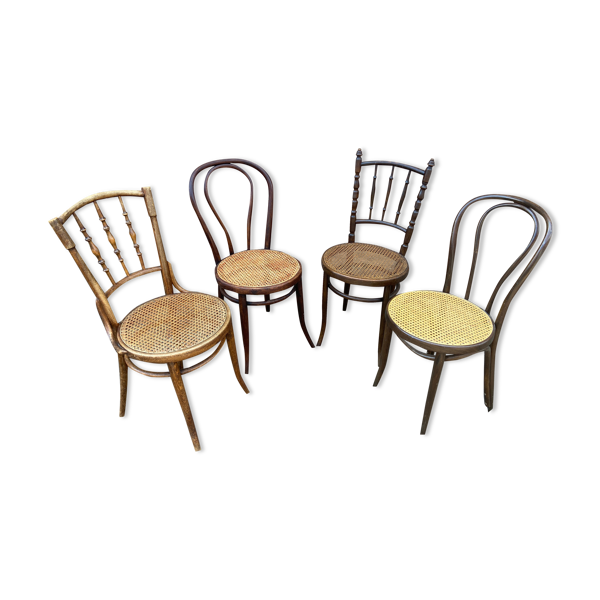 Lot de 4 chaises bistrot dépareillé bois courbé