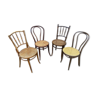 Set of 4 Mismatched wooden bistro chairs