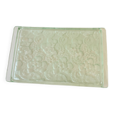Plateau Art Déco en verre vert à décor de fleurs