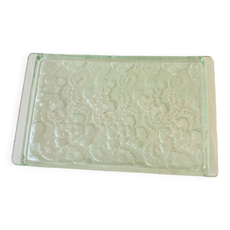 Art Deco tray in green glass with flower decoration