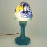 Lampe champignon Art déco en verre bleu