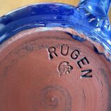 Navy Blue and White German Pitcher Made in Rügen, Drip Glaze Pottery