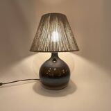 Vintage ceramic stoneware lamp signed JM 70s 80s bohemian raffia rope lampshade