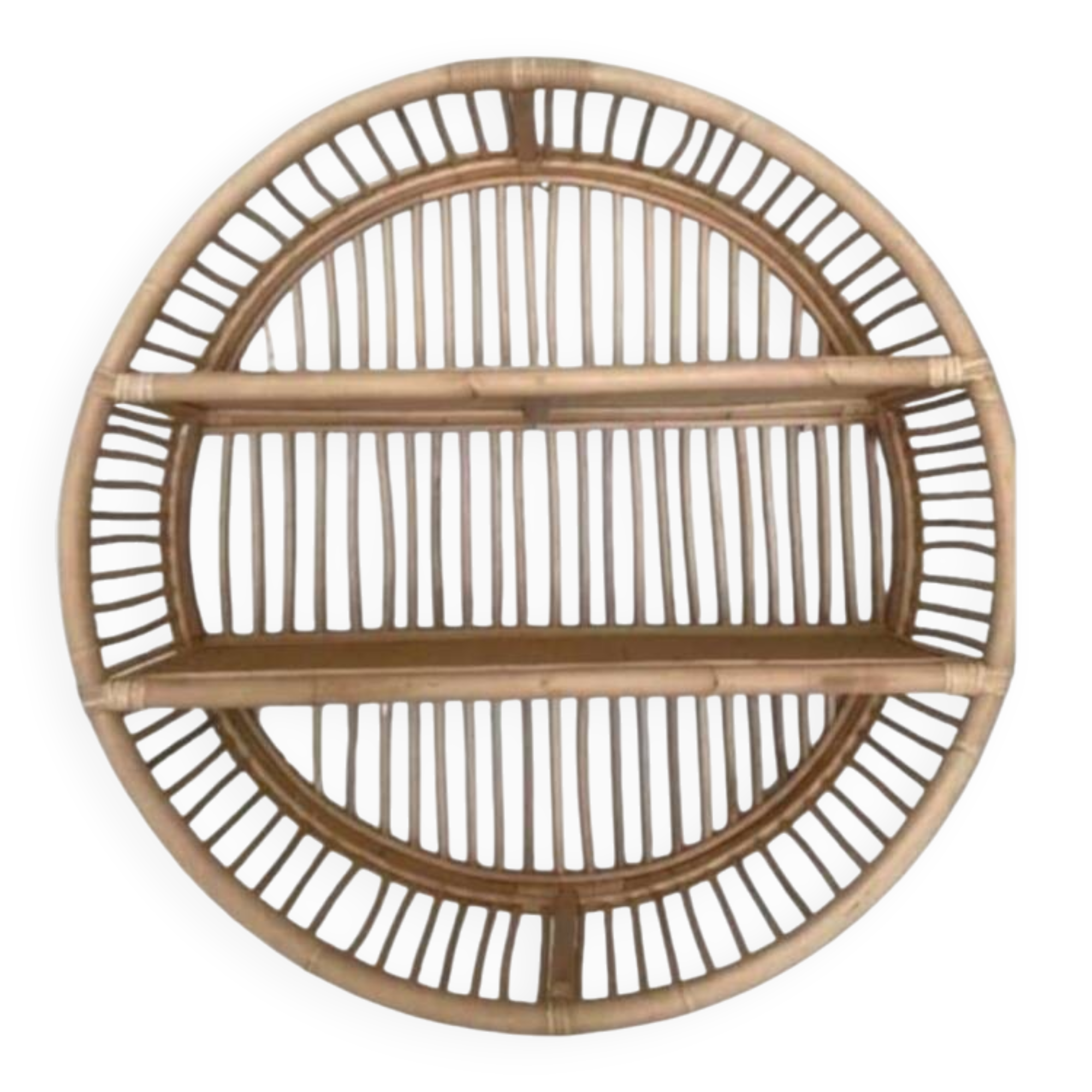 Round wall shelf in rattan and bamboo